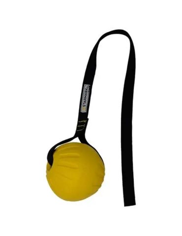 Pelota Starmark GripCord Durafoam amarilla con cuerda para perros, juguete resistente y suave con dientes 2