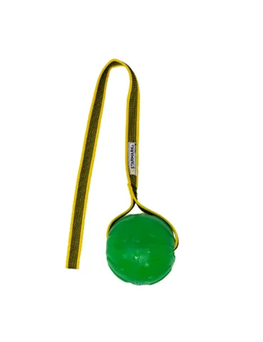 Pelota verde Starmark GripCord Chew Ball con cuerda amarilla, juguete resistente para perros 2