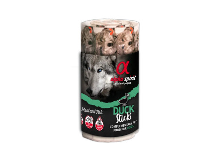Ristra de sticks húmedos Alpha Spirit Duck Sticks – snack complementario con pato, pollo y pescado.