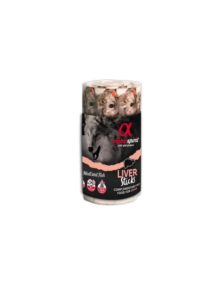 Ristra de sticks Alpha Spirit Liver Sticks – complemento jugoso con hígado de cerdo, pescado y pollo.