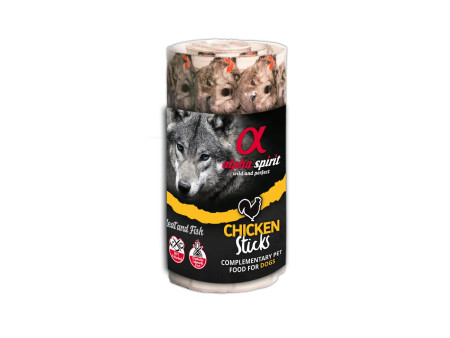 Ristra de sticks Alpha Spirit Chicken Sticks – complemento con pollo y pescado para perros.