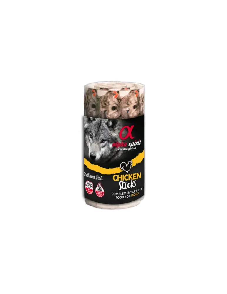 Ristra de sticks Alpha Spirit Chicken Sticks – complemento con pollo y pescado para perros.