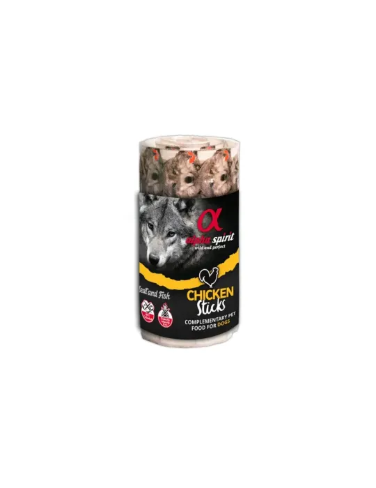 Ristra de sticks Alpha Spirit Chicken Sticks – complemento con pollo y pescado para perros.
