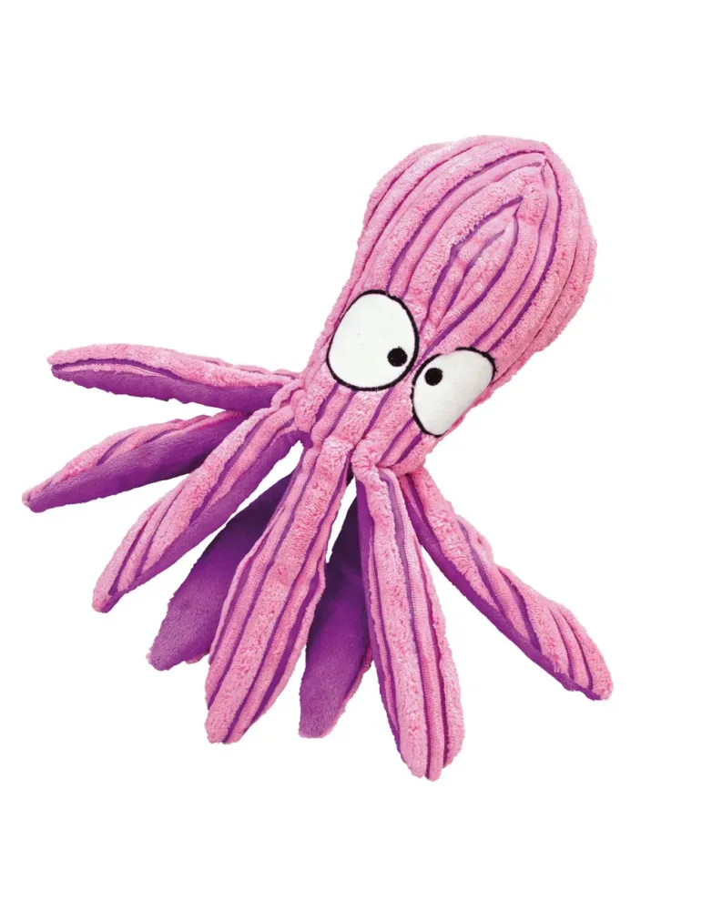 Juguete pulpo rosa KONG CuteSeas Octopus con textura acanalada y chirriador para perros medianos.