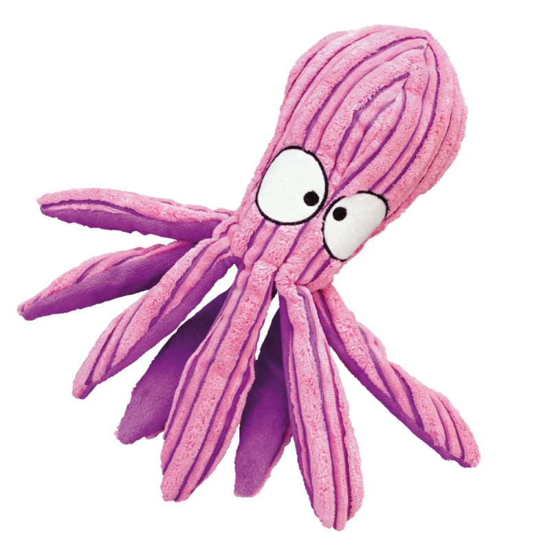 Juguete pulpo rosa KONG CuteSeas Octopus con textura acanalada y chirriador para perros medianos.