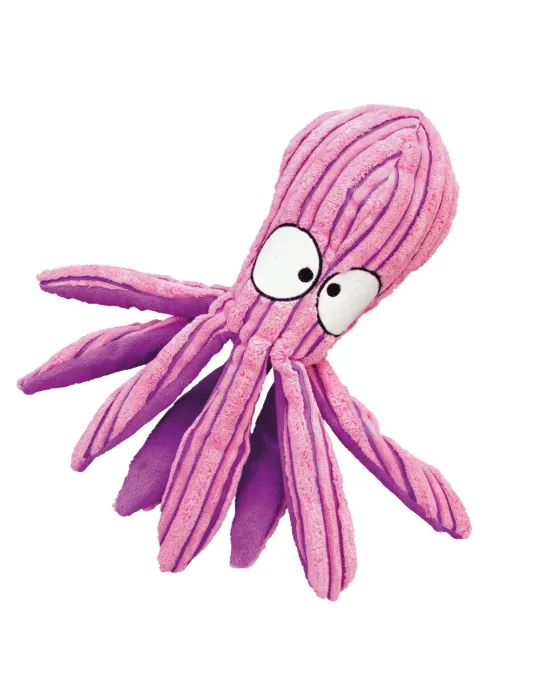 Juguete pulpo rosa KONG CuteSeas Octopus con textura acanalada y chirriador para perros medianos.