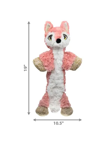 Juguete para perro KONG Low Stuff Flopzie Fox rosa con textura suave, relleno mínimo y squeaker para juegos interactivos. 2