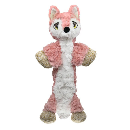 Juguete KONG Flopzie Fox rosa sin embalaje, ideal para perros que adoran morder y jugar con peluches suaves.