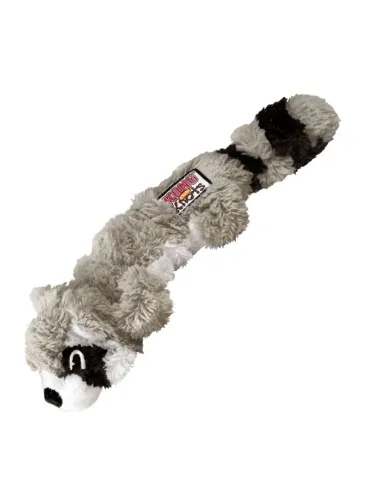 Peluche KONG Scrunch Knots Mapache para perros, juguete tipo nudo sin relleno con chirrido