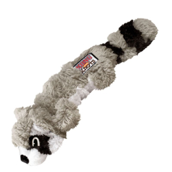 Peluche KONG Scrunch Knots Mapache para perros, juguete tipo nudo sin relleno con chirrido