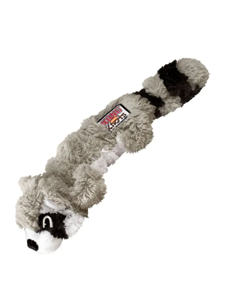 Peluche KONG Scrunch Knots Mapache para perros, juguete tipo nudo sin relleno con chirrido