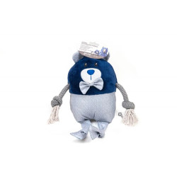 Peluche para perro con forma de oso azul de Gloria Pets, con lazo y extremidades de cuerda