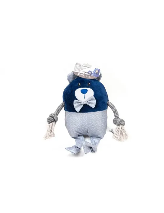 Peluche para perro con forma de oso azul de Gloria Pets, con lazo y extremidades de cuerda
