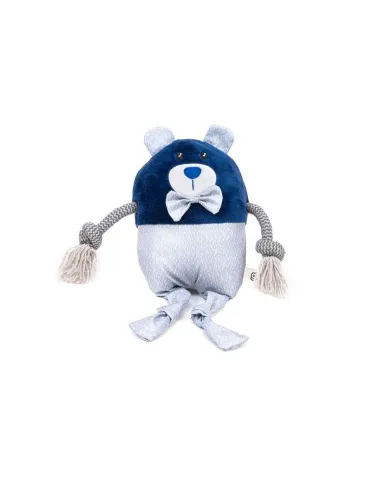 Peluche para perro con forma de oso azul de Gloria Pets, con lazo y extremidades de cuerda 2