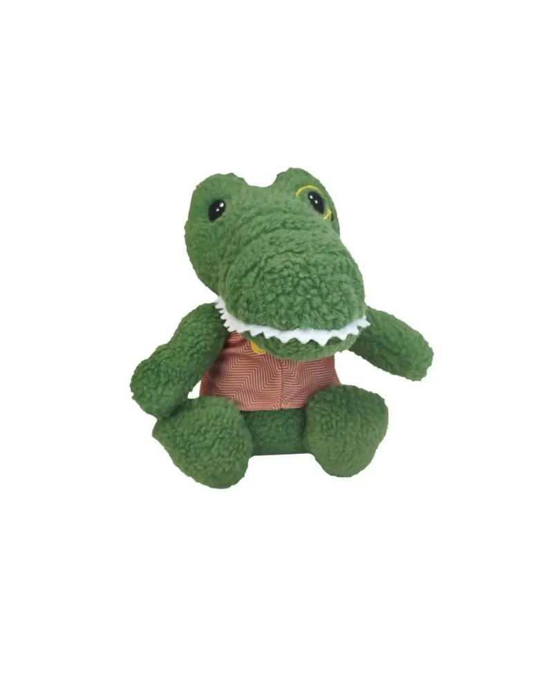 Peluche cocodrilo verde con chaleco marrón para perros Gloria Pets