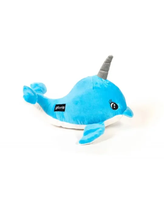 Peluche narval azul para perros Gloria Pets con cuerno gris