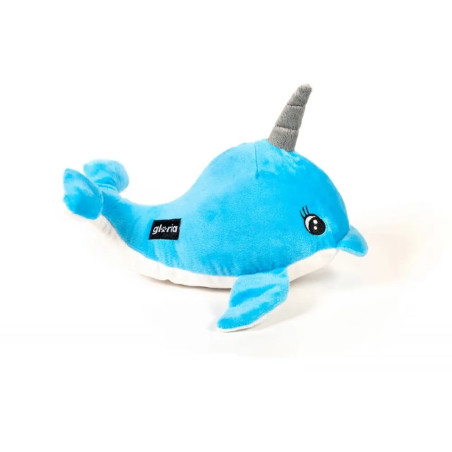 Peluche narval azul para perros Gloria Pets con cuerno gris