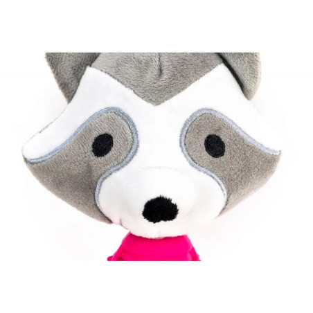 Detalle de la cabeza de peluche mapache mordedor Gloria Pets para perros