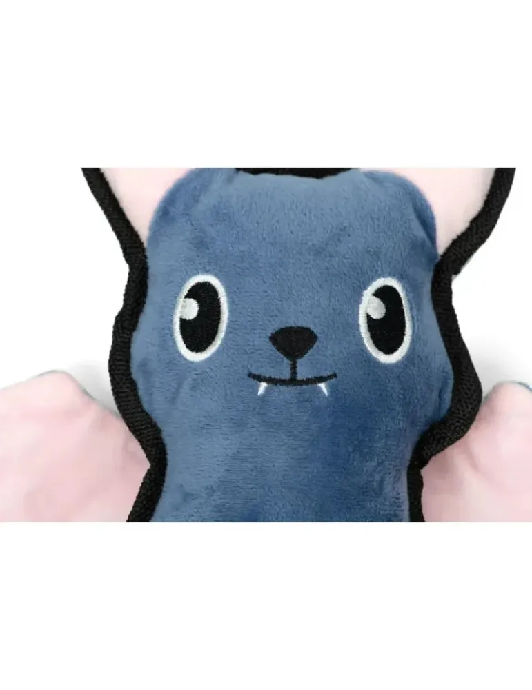 Gloria Peluche Murciélago Bat — primer plano del rostro del peluche murciélago para perros, con detalles bordados y felpa azul