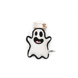 Peluche fantasma blanco con bordes negros para perros y gatos, juguete con sonido