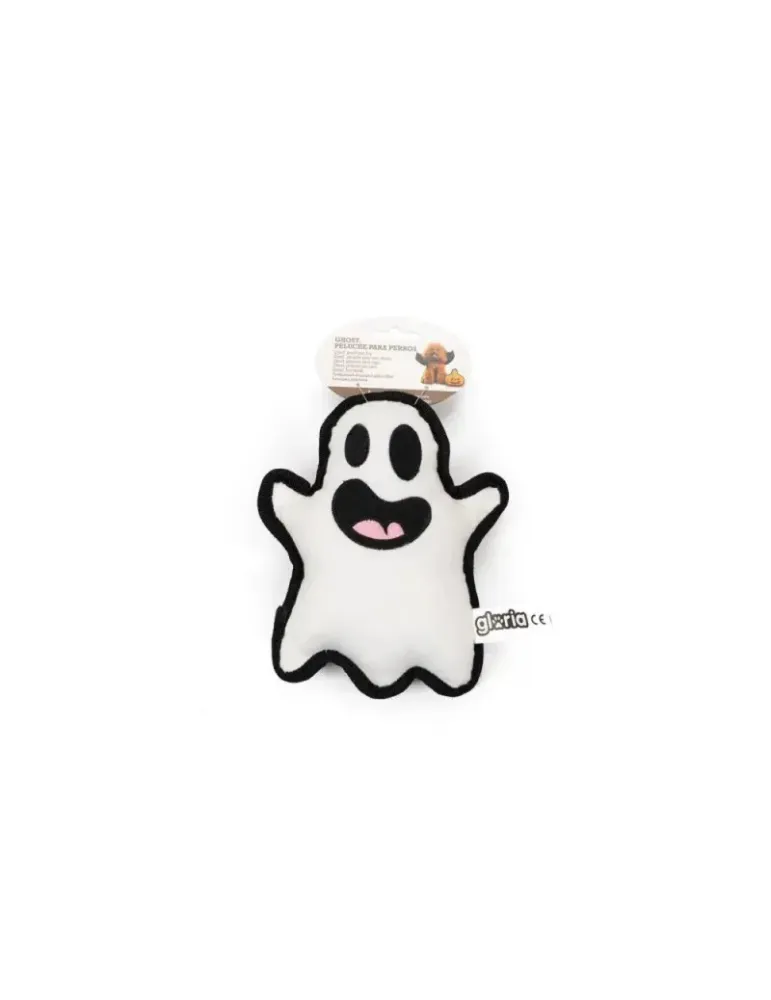 Gloria Peluche Fantasma Ghost — peluche fantasma blanco con bordes negros para perros, juguete con sonido