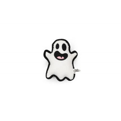 Peluche fantasma blanco con bordes negros para perros y gatos, juguete con sonido 2
