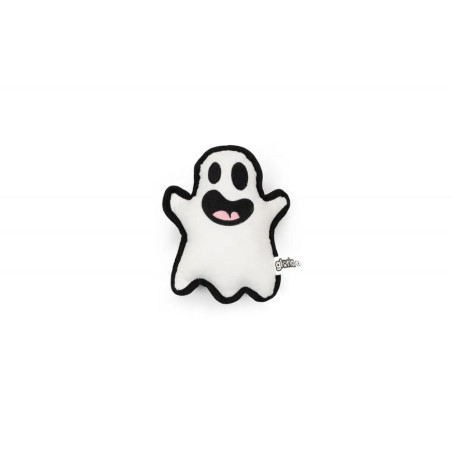 Juguete peluche con forma de fantasma para perro o gato, blanco con bordes negros, sin packaging