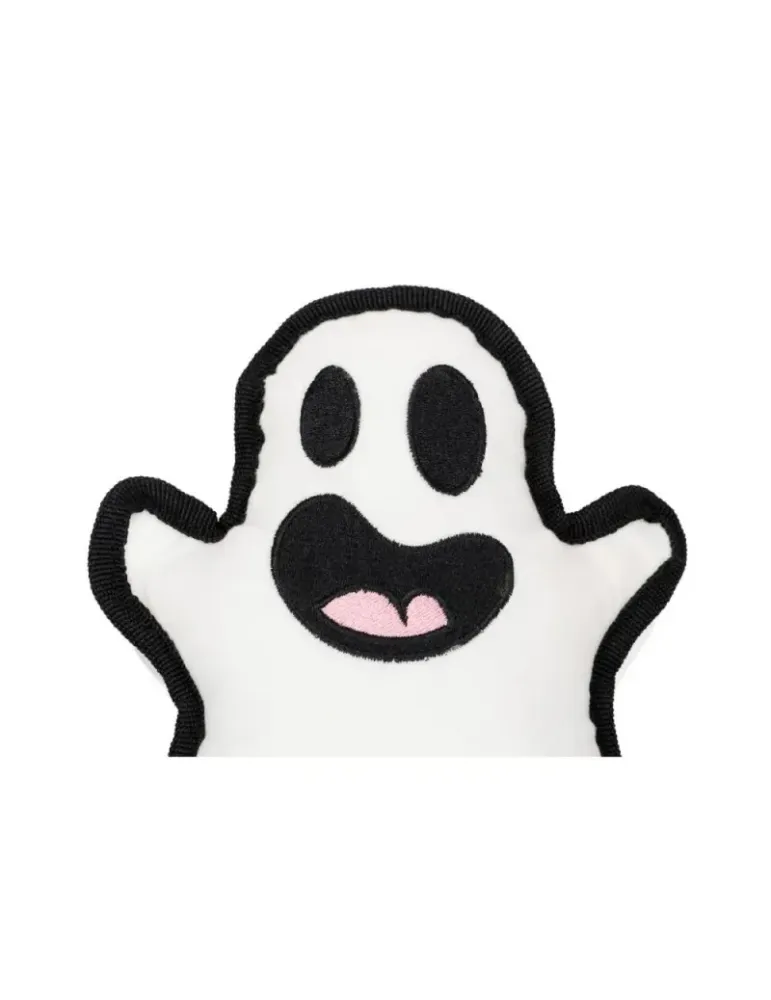 Gloria Peluche Fantasma Ghost — detalle en primer plano del peluche fantasma para perros, con costuras negras y cara bordada