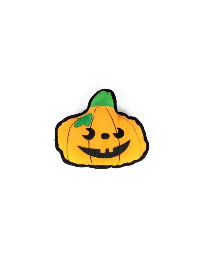 Gloria Peluche Calabaza Pumpkin — peluche en forma de calabaza de Halloween para perros, con cara bordada y ribete negro