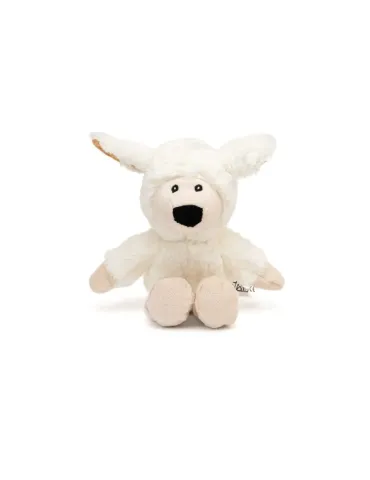 Peluche para perros Gloria Pets con forma de oveja color blanco, vista frontal con packaging 2