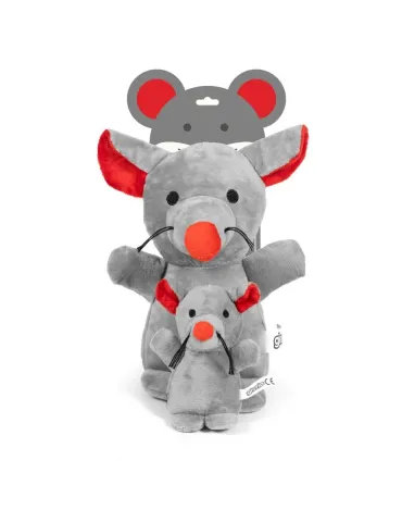 Peluche ratón con cría Gloria Pets con etiqueta ilustrada