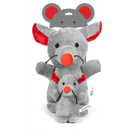 Peluche ratón con cría Gloria Pets con etiqueta ilustrada