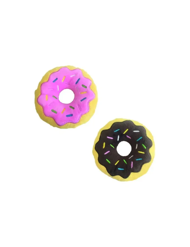 Juguetes donut de peluche para perros con glaseado rosa y marrón