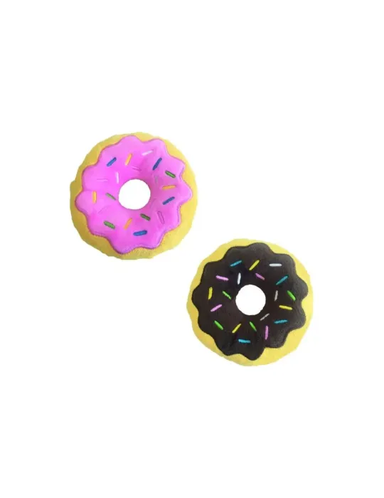 Juguetes donut de peluche para perros con glaseado rosa y marrón