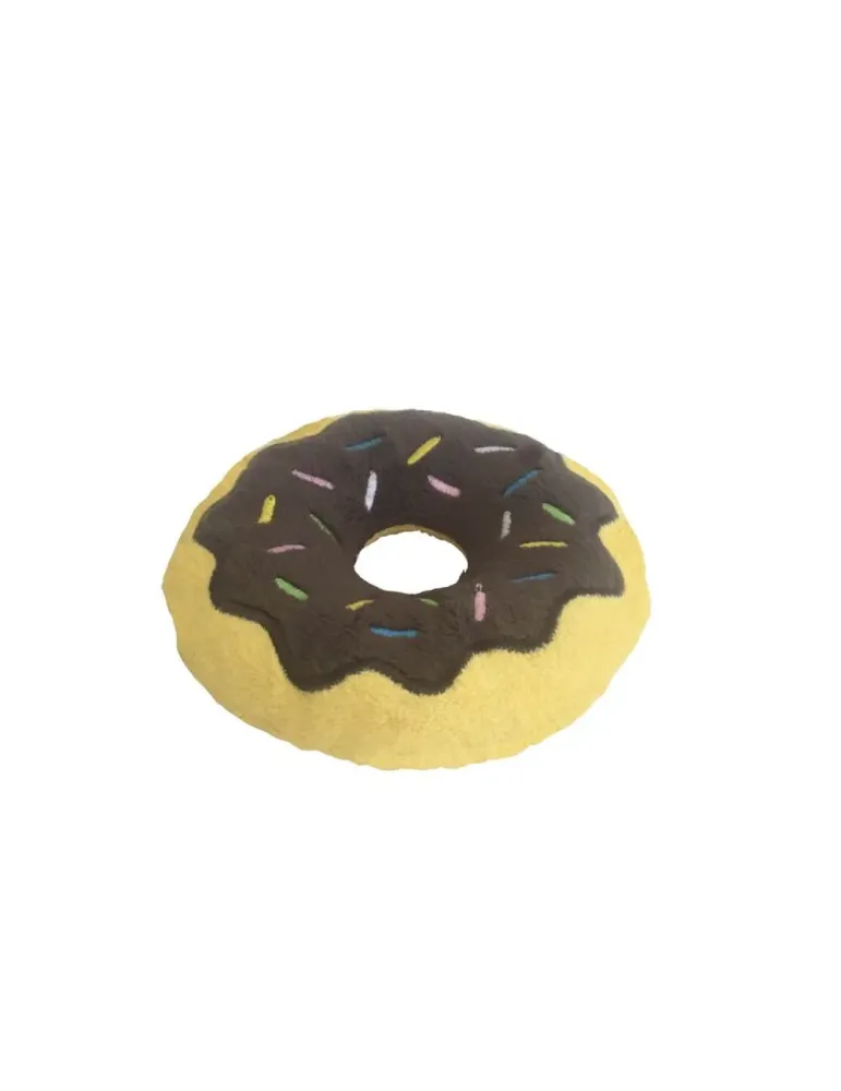 Vista lateral del donut marrón de peluche Frosty Dognut para perros Gloria Pets