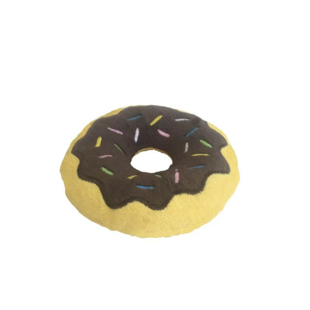 Vista lateral del donut marrón de peluche Frosty Dognut para perros Gloria Pets