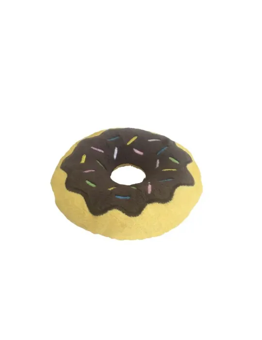 Vista lateral del donut marrón de peluche Frosty Dognut para perros Gloria Pets