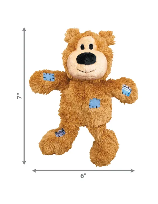 Dimensiones del juguete para perro KONG Wild Knots Oso Marrón tamaño Medium: 10 pulgadas alto, 8.5 pulgadas ancho