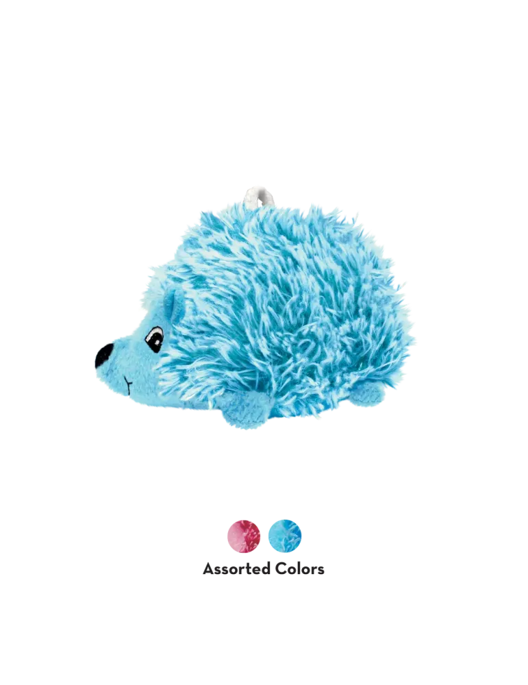 Comparativa de tamaños KONG Comfort HedgeHug Puppy azul y rosa para cachorros.