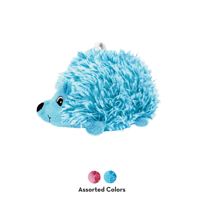 Comparativa de tamaños KONG Comfort HedgeHug Puppy azul y rosa para cachorros.