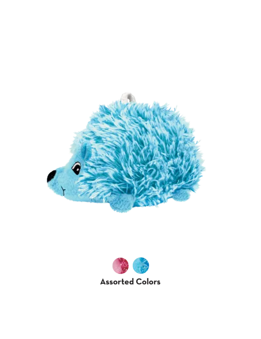 Comparativa de tamaños KONG Comfort HedgeHug Puppy azul y rosa para cachorros.
