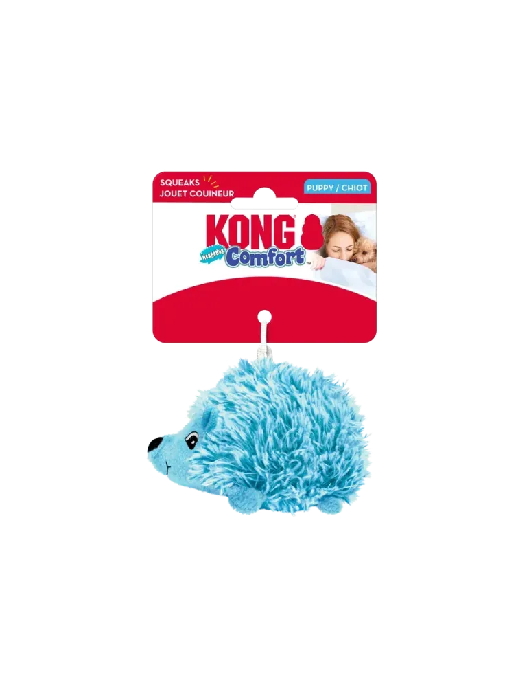 Juguete KONG Comfort HedgeHug Puppy en forma de erizo azul para cachorros.