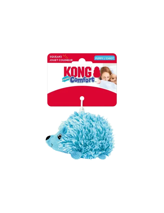 Juguete KONG Comfort HedgeHug Puppy en forma de erizo azul para cachorros.