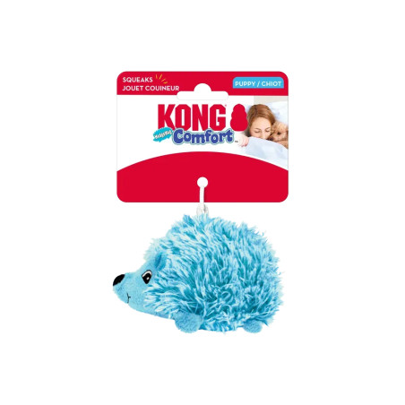 Juguete KONG Comfort HedgeHug Puppy en forma de erizo azul para cachorros.