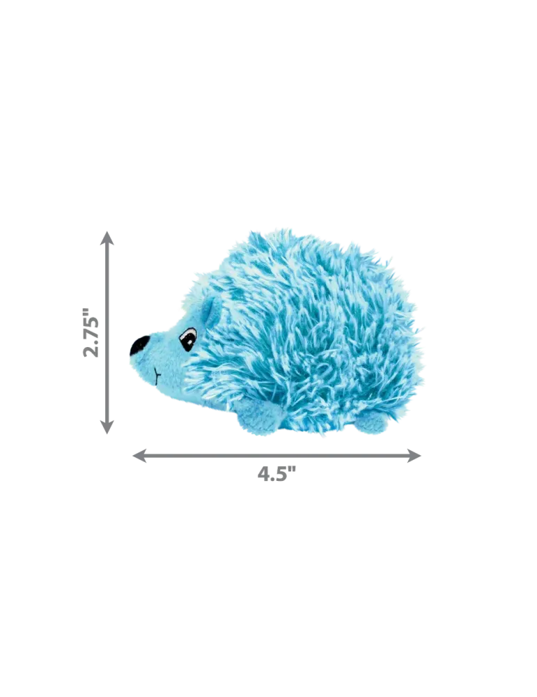 Erizo azul KONG Comfort HedgeHug Puppy para cachorros con medidas 4.5 x 2.75 pulgadas.