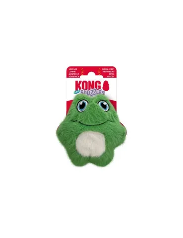 Peluche KONG Snuzzles en forma de rana verde con ojos grandes y panza blanca.