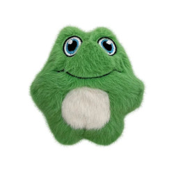 Peluche KONG Snuzzles en forma de rana verde con ojos grandes y panza blanca. 2