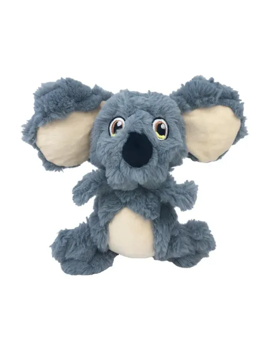 Peluche para perros KONG Scrumplez Koala sin etiqueta, textura arrugada en felpa gris, orejas grandes deslizantes y diseño tiern
