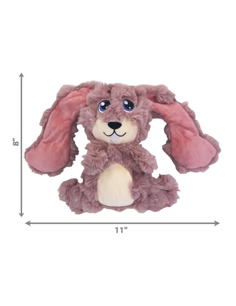 Peluche para perros KONG Scrumplez Conejo Rosa con dimensiones de 20,3 cm de alto por 27,9 cm de ancho, con textura arrugada y o