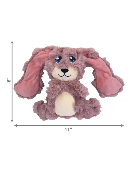 Peluche para perros KONG Scrumplez Conejo Rosa con dimensiones de 20,3 cm de alto por 27,9 cm de ancho, con textura arrugada y o